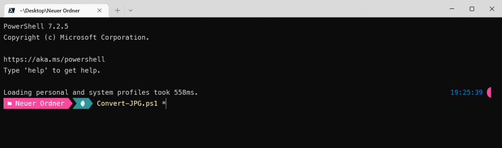Convert-JPG.ps1 im Terminal